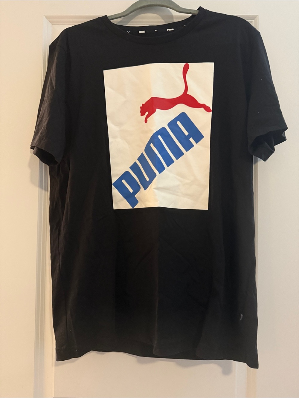 Puma Black Short-Sleeve Tee with Red Puma and Blue Logo
